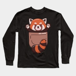 Cute Red Panda In Pocket Long Sleeve T-Shirt